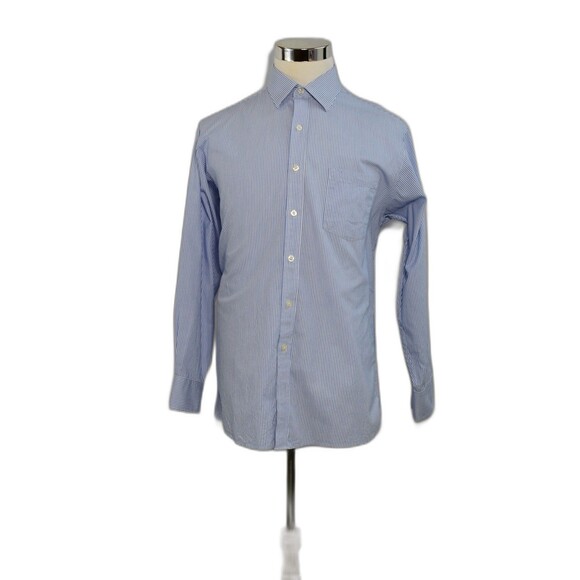 MICHAEL KORS Men’s Pen Striped Dress Shirt Size L 16 34/35 Blue Button Up LS - Picture 1 of 12